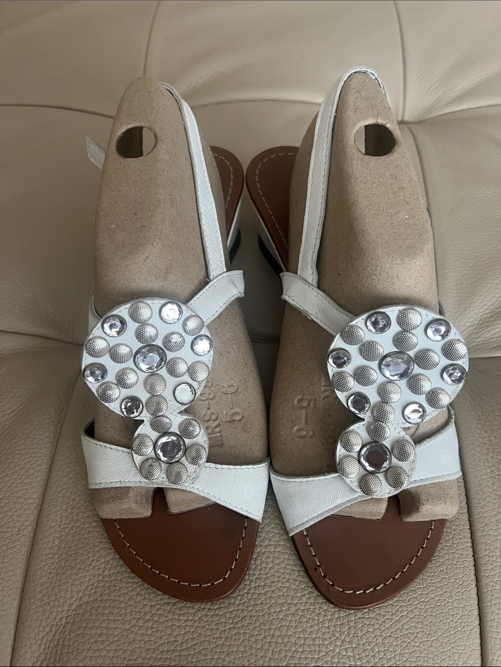 Women's White Low Wedge Sandals